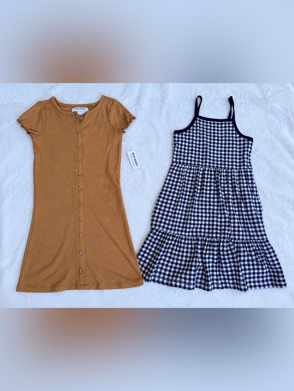 Old Navy Lot of 2 Girls Dress Blue Gingham Picnic Brown Ruffle XS Cotton NWT